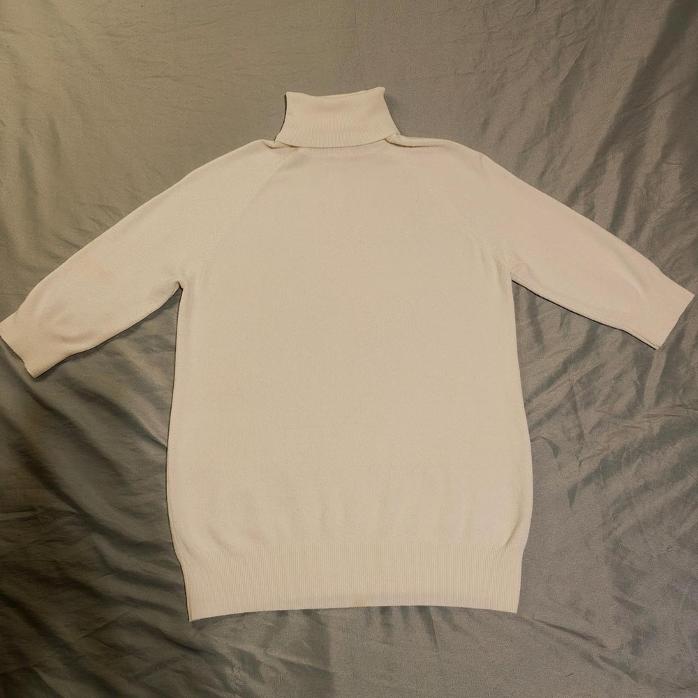 Zara Womens White Turtleneck Sweater Cream Short Sleeve Knit Top Size M